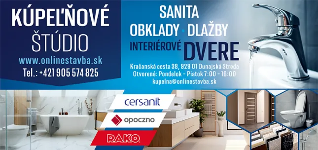 Kúpeľňové štúdio - sanita, obklady, dlažby, interiérové dvere Dunajská Streda