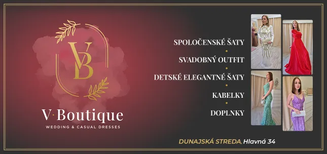 V-Boutique Dunajská Streda spoločenské šaty, svadobný outfit, detské elegantné šaty, kabelky, doplnky